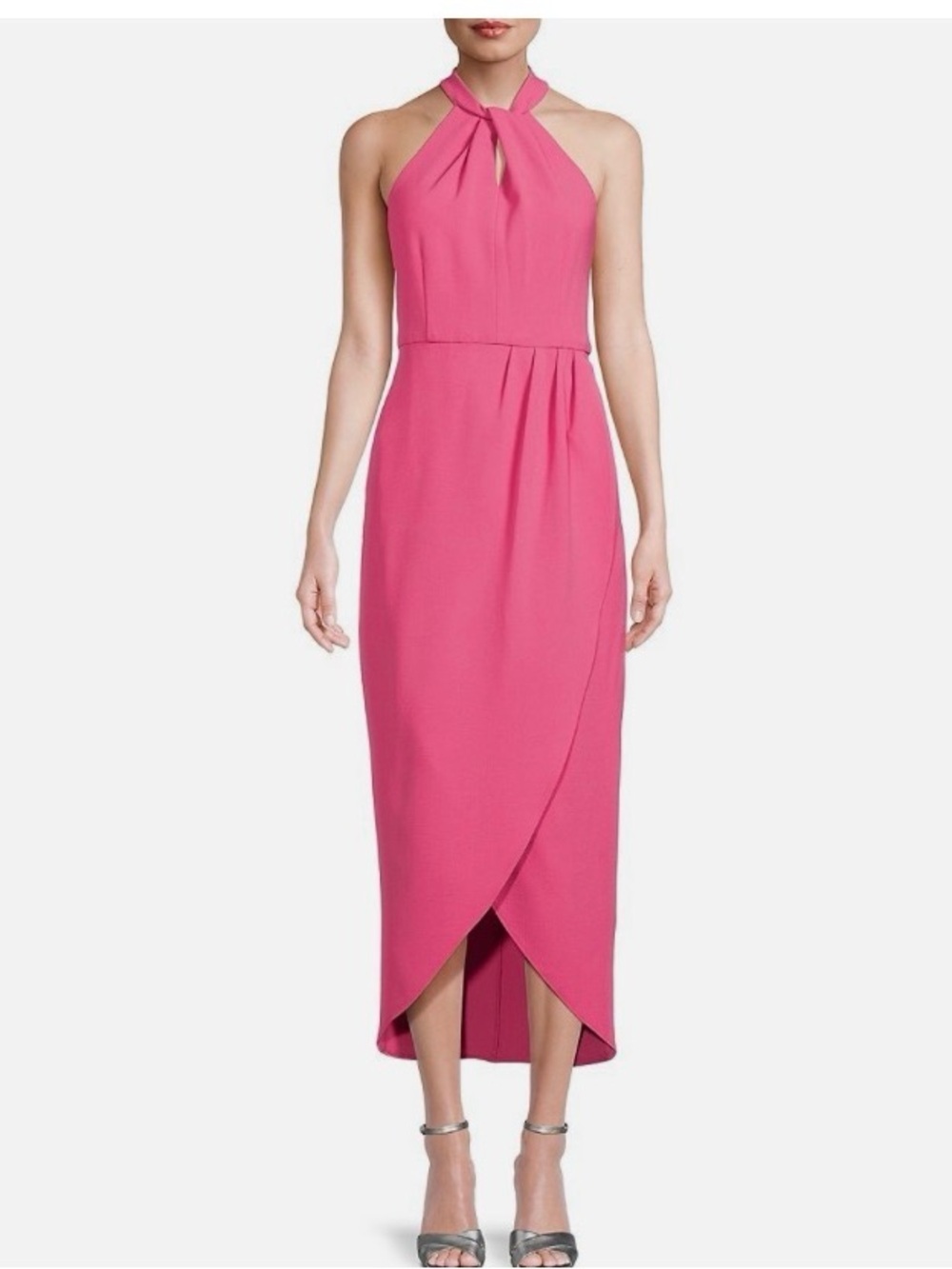 julia jordan Knot-Neck Tulip-Hem Midi Dress Pink Halter neck Size 8